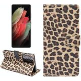 For Samsung Galaxy S21 Ultra 5G Leopard Pattern Horizontal Flip Leather Case with Holder & Card Slots(Yellow)