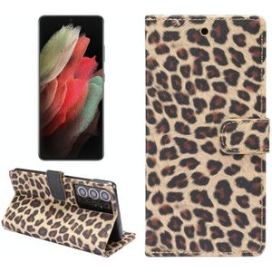 For Samsung Galaxy S21 Ultra 5G Leopard Pattern Horizontal Flip Leather Case with Holder & Card Slots(Yellow)