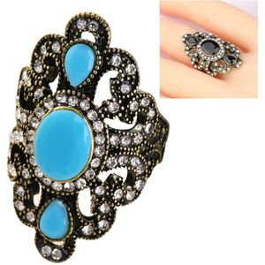 Vintage Ethnic Style Exquisite Carved Inlaid Acrylic Resin Hollow Ring  Ring Size:7(Blue)