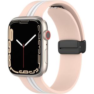 Magnetische sluiting tweekleurige siliconen horlogeband voor Apple Watch Series 8 & 7 45 mm / SE 2 & 6 & SE & 5 & 4 44 mm / 3 & 2 & 1 42 mm (roze + wit)