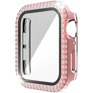Double-nld Diamond PC + Gehard Glass Watch Case voor Apple Watch Series 6 & SE & 5 & 4 44mm / 3 & 2 & 1 42mm (Pink)
