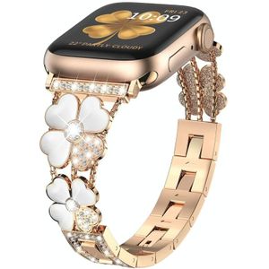 Voor Apple Watch Ultra 49 mm Petal Metal Diamond horlogeband (roségoud + wit)