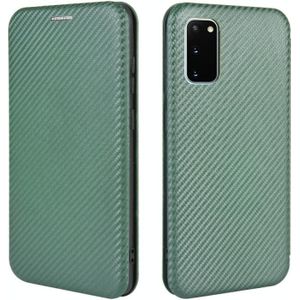 For Samsung Galaxy S20 FE 5G / 4G & S20 Lite Carbon Fiber Texture Magnetic Horizontal Flip TPU + PC + PU Leather Case with Card Slot & Lanyard(Green)