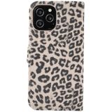 For iPhone 12 Pro Max Leopard Print Pattern Horizontal Flip Leather Case with Card Slot and Holder(Gray)