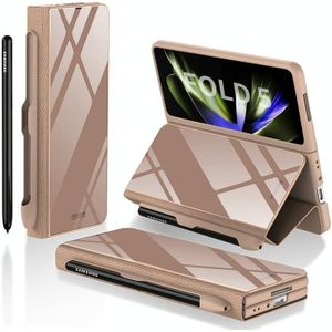 Voor Samsung Galaxy Z Fold5 GKK Painted Tempered Glass Flip Leather Phone Case met Pen Slot (Goud)