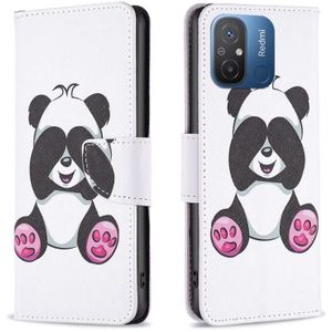 Voor Xiaomi Redmi 12C gekleurd tekeningpatroon lederen telefoonhoes (Panda)