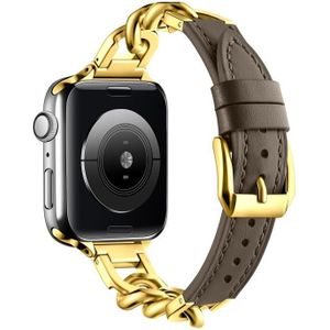 Voor Apple Watch 9 45 mm ketting lederen horlogeband  maat: L (goud donkerbruin)