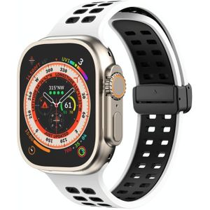 Magnetische vouwsluiting vierkante gaten siliconen horlogeband voor Apple Watch Ultra 49 mm / serie 8 & 7 45 mm / SE 2 & 6 & SE & 5 & 4 44 mm / 3 & 2 & 1 42 mm (wit zwart)