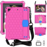 Voor iPad 9.7 2017/2018 Honeycomb Design EVA + PC Four Corner Anti Falling Flat Protective Shell With Straps (Rose Red+Blue)