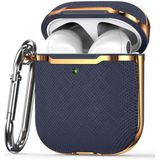 Plated Fabric Bluetooth Earphone Protective Cover + PC Protective Cover Case For AirPods 1 / 2(Blue + Gold)