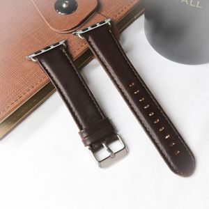 For Apple Watch Series 5 & 4 40mm / 3 & 2 & 1 38mm Round Tail Retro Crazy Horse Texture Genuine Leather Replacement Strap Watchband(Dark Brown)
