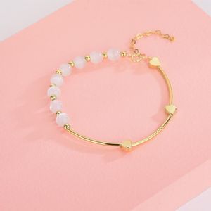 S925 Sterling Silver Natural Crystal Opal Bracelet Love Bracelet(Gold)