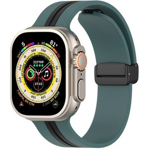Magnetische sluiting tweekleurige siliconen horlogeband voor Apple Watch Ultra 49 mm (olijfgroen + zwart)