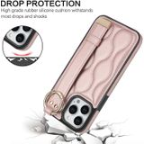 Voor iPhone 14 Pro Non-slip Volledige dekking Ring PU-telefoonhoes met polsband (roségoud)