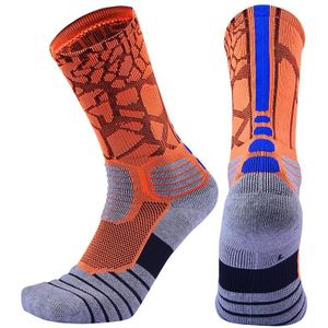 2 paar lengte buis basketbal sokken boksen roller schaatsen rijden sport sokken  maat: XL 43-46 yards (oranje blauw)