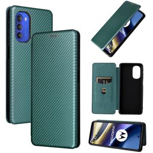 For Motorola Moto G51 5G Carbon Fiber Texture Magnetic Flip Leather Phone Case(Green)