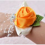 Handgemaakte Wedding Bride pols bloem corsages boeket Corsage Diamond satijn Rose Flowers(Orange)