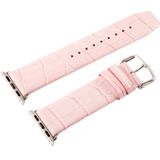 Kakapi for Apple Watch 42mm Crocodile Texture Classic Buckle Genuine Leather Watchband with Connector(Pink)