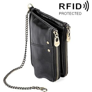 LT3533 Long Crazy Horse Texture Cowhide Leather Folding Anti-magnetic RFID Wallet Clutch Bag for Men  with Card Slots & Shoulder Strap(Black)