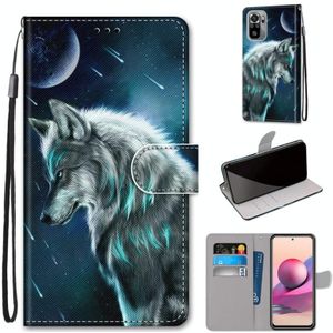 For Xiaomi Redmi Note 10 4G / Note 10s Coloured Drawing Cross Texture Horizontal Flip PU Leather Case with Holder & Card Slots & Wallet & Lanyard(Pensive Wolf)