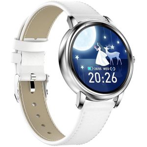 MK20 1.09 inch IPS Color Screen IP67 Waterdichte Smart Watch  Slaap Monitoring / Hartslag Monitoring / Bloeddruk Monitoring / Multi-Sports Mode  Stijl: Lederen Band (Silver)