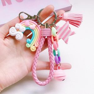 4 PCS Cute Soft Clay Rainbow Keychain Student Schoolbag Lollipop Pendant  Colour: Powder Rope Love Rainbow