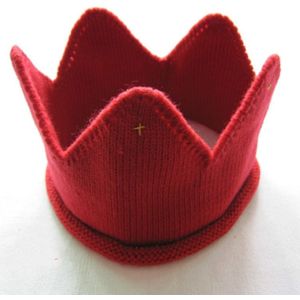 Children Crown Shape Visor Cap Birthday Hat Woolen Hat(Red)