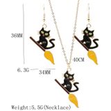 2 Sets grappige Halloween Cat overdreven oorbellen ketting (rode oorbellen+ketting)