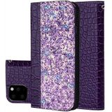 Krokodil textuur glitter poeder horizontale Flip lederen draagtas met kaartsleuven & houder voor iPhone 11 (paars)