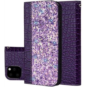 Krokodil textuur glitter poeder horizontale Flip lederen draagtas met kaartsleuven & houder voor iPhone 11 (paars)