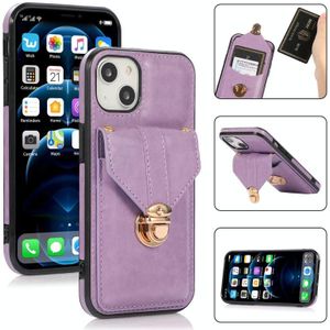 Fashion Buckle Protective Case met Houder & Card Slot & Wallet & Lanyard voor iPhone 13 Pro (Purple)
