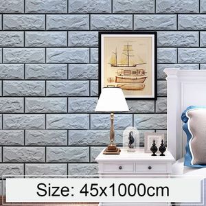 Silver Grey Brick Creative 3D Stone Brick Decoration Wallpaper Stickers Bedroom Living Room Wall Waterproof Wallpaper Roll  Size: 45 x 1000cm