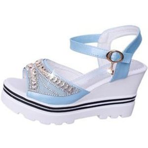 Woord gesp met strass platform spons sandalen  schoenmaat: 38 (hemelsblauw)