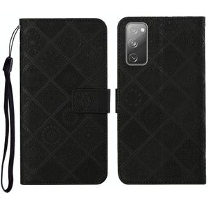 Voor Samsung Galaxy S20 FE etnische stijl reliëf patroon horizontale flip lederen hoesje met houder & kaart slots & portemonnee & lanyard (zwart)