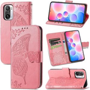 For Xiaomi Redmi Note 10 Pro Butterfly Love Flowers Embossed Horizontal Flip Leather Case with Holder & Card Slots & Wallet & Lanyard(Pink)
