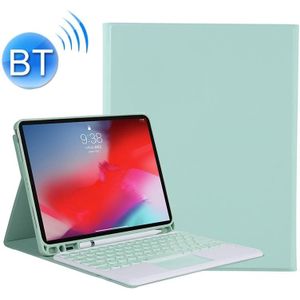 YT11B-A 2021 Detachable Candy Color Skin Texture Round Keycap Bluetooth Keyboard Leather Case with Touch Control & Pen Slot & Stand For iPad Pro 11 (2021)(Light Green)