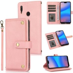 Voor Huawei P20 Lite PU + TPU Horizontale Flip Lederen Case met Houder & Card Slot & Wallet & Lanyard (Pink)