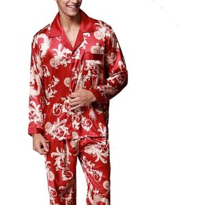 Men Long Sleeve Pajamas Set (Color:Red Size:XXL)