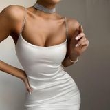 Dames sexy slim-fit jarretel jurk (kleur: wit maat: L)