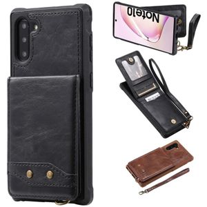 For Galaxy Note 10 Vertical Flip Shockproof Leather Protective Case with Short Rope  Support Card Slots & Bracket & Photo Holder & Wallet Function(Black)