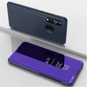 For Galaxy A20s Plated Mirror Left and Right Flip Cover with Stand Mobile Phone Holster(Purple Blue)