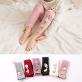 Children Pantyhose Knit Cotton Cartoon Girl Tights Baby Cropped Pants Socks Size: L 2-4 Years Old(Wine Red)