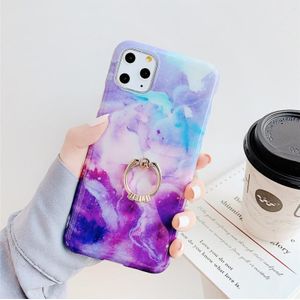 For iPhone 11  TPU Smooth Marble with Ring Metal Rhinestone Bracket Mobile Phone Protective Case(Purple Stone Q7)