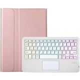 A07B-AS Lambskin Pen Slot Touch Pad Backlight Bluetooth Keyboard Leather Tablet Case voor iPad 9.7 2018 & 2017 / Pro 9.7 / Air 2 (Rose Gold)