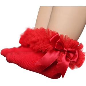 3 Pairs Bow Lace Socks Baby Cotton Ankle Socks  Size:S(Red)