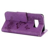 For Galaxy S8 Butterflies Embossing Horizontal Flip Leather Case with Holder & Card Slots & Wallet & Lanyard(Purple)