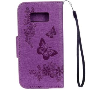 For Galaxy S8 Butterflies Embossing Horizontal Flip Leather Case with Holder & Card Slots & Wallet & Lanyard(Purple)