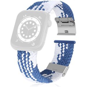 Braided + Stainless Steel Replacement Watchbands For Apple Watch Series 6 & SE & 5 & 4 44mm / 3 & 2 & 1 42mm(Vertical Blue White)