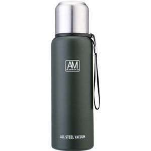 304 Stainless Steel Insulated Mug Large Capacity Sports Water Cup Outdoor Travel Pot  Capacity: 1500ml(Dark Green)
