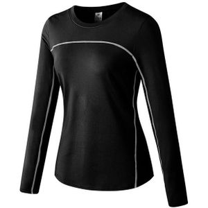 Herfst en winter plus fluwelen sneldrogend stretch yoga met lange mouwen shirt voor dames (kleur: zwart en grijs lijnen Grootte: s)